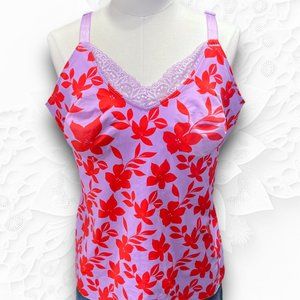 Ruby Ribbon Diva Lace Cami Womens Size 44 Shapewear Red Hibiscus Floral